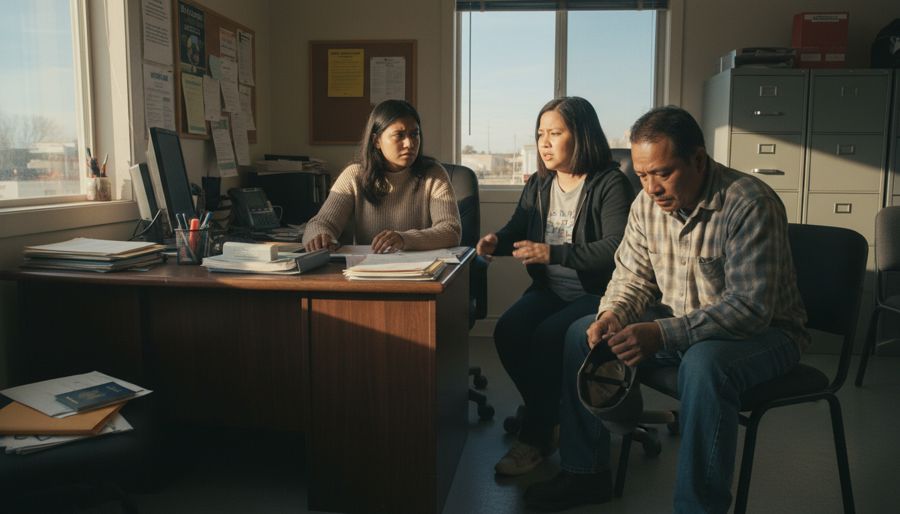 Representational image accompanying the C02 scenario &mdash; settlement and immigration intake. Created for the scenario; not a real person.